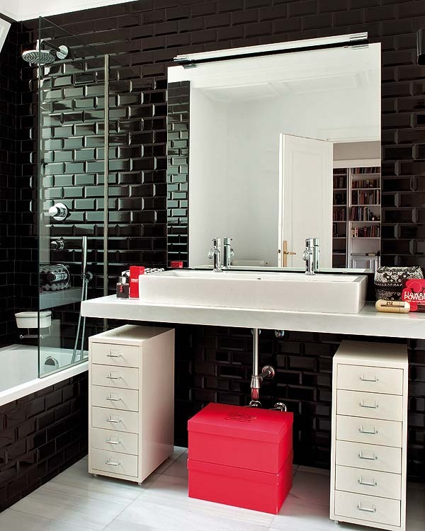 Black Subway tile Bathroom Bold Bathroom Design Denver Colorado
